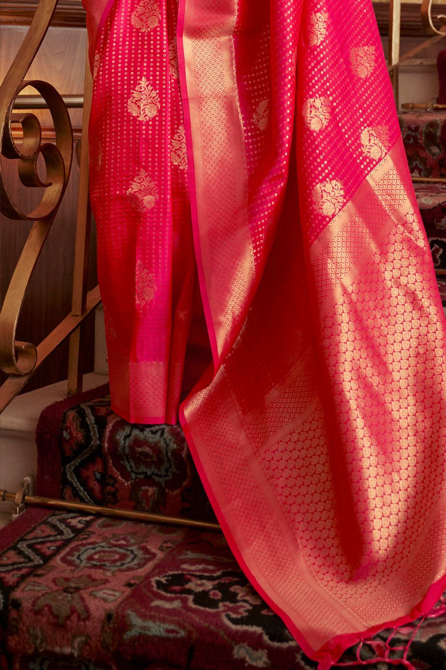 Ruby Red Designer Kanjivaram Saree With Copper Zari Pallu