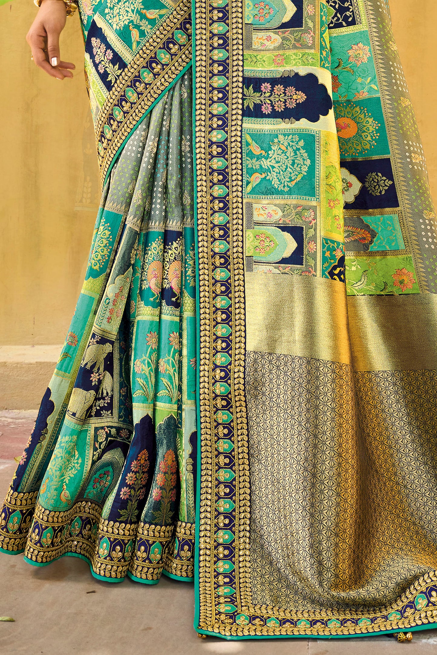 Blue Dola Silk Big Bordered Designer Saree with Embroidered Blouse