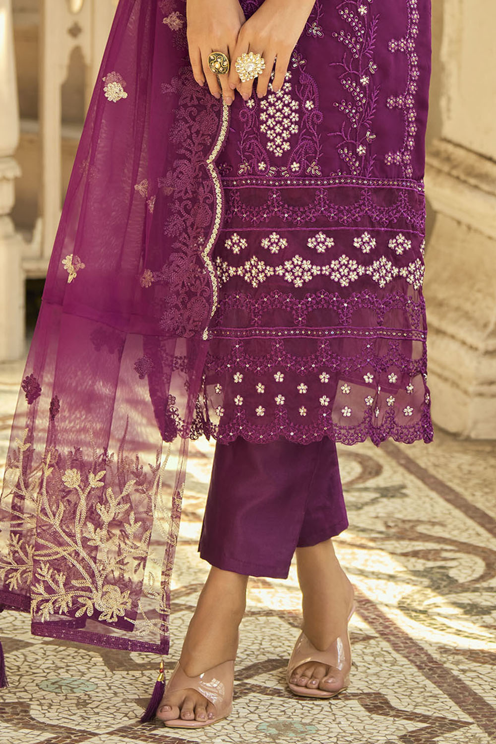 Purple Lucknowi Inspired Salwar Suit with Dupatta