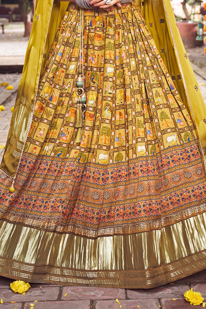 Golden Yellow Traditional Gajji Lahenga Choli with Designer Embroidered Mirror Embellished Blouse