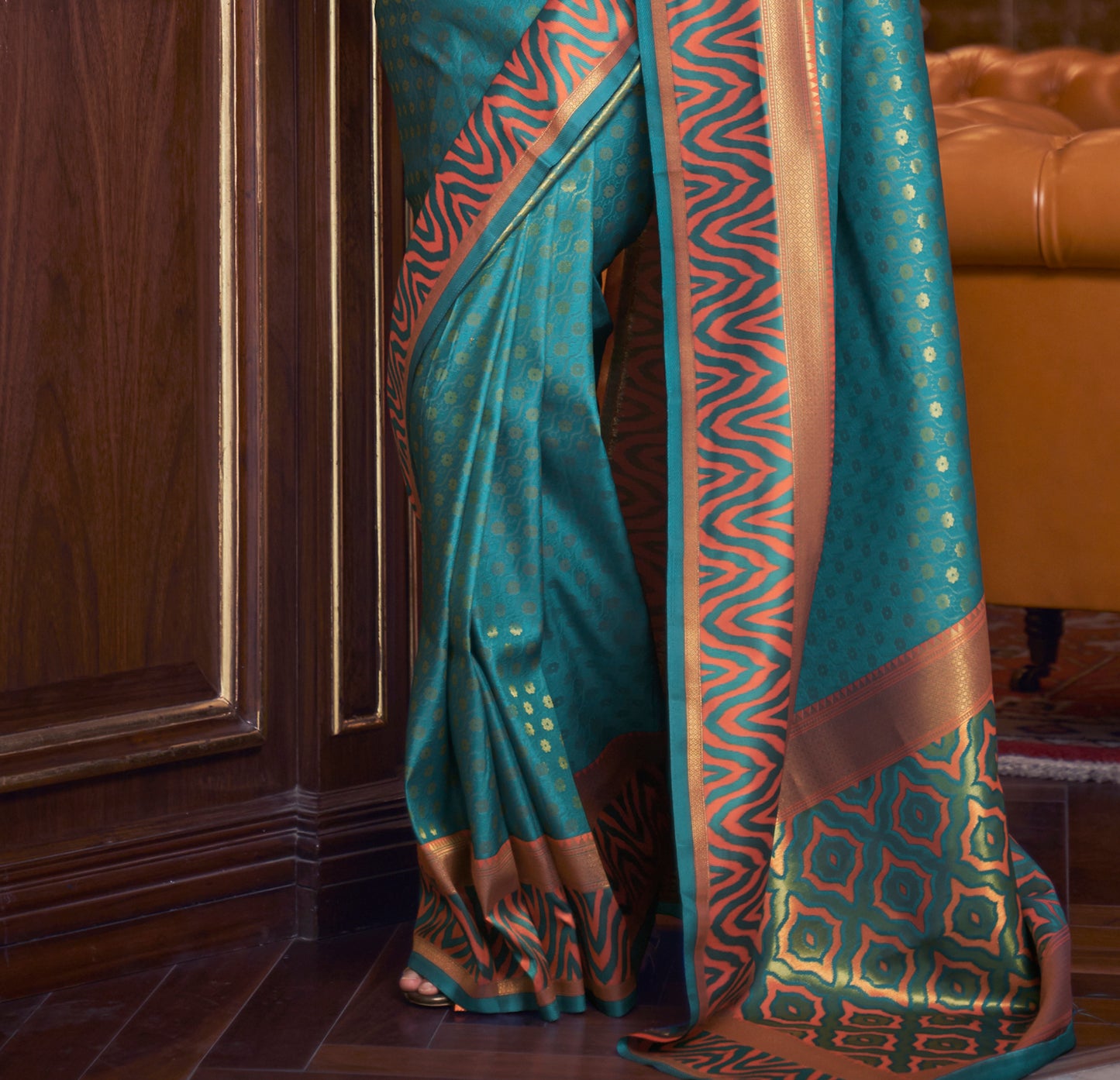 Teal Blue Banarasi Silk Saree with Designer Blouse for Women