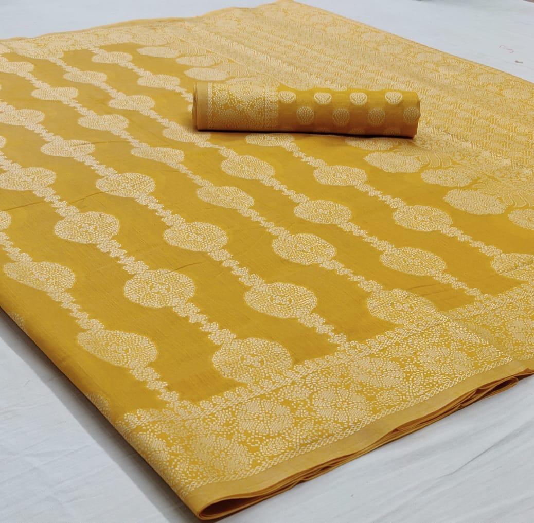 Canary Yellow Woven Chikankari Saree with Intricate Design