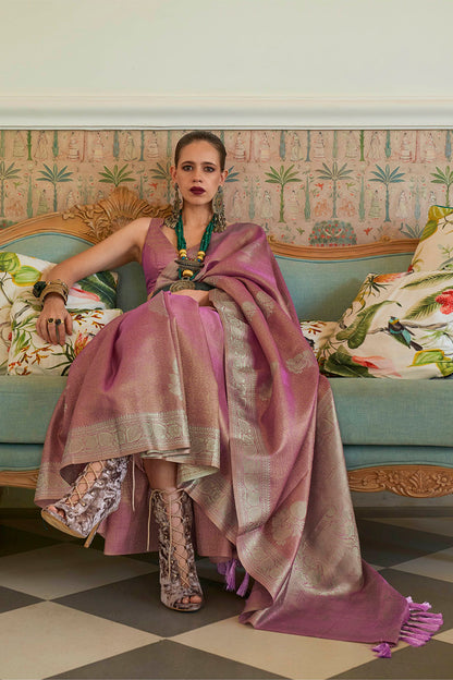 Plum Purple Soft Kanjivaram Silk Saree with Blouse