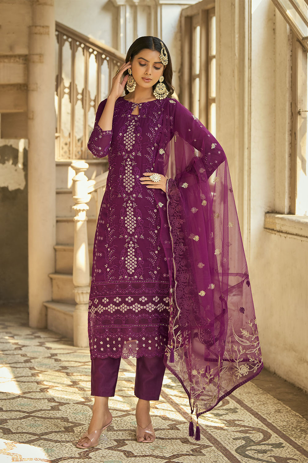 Purple Lucknowi Inspired Salwar Suit with Dupatta