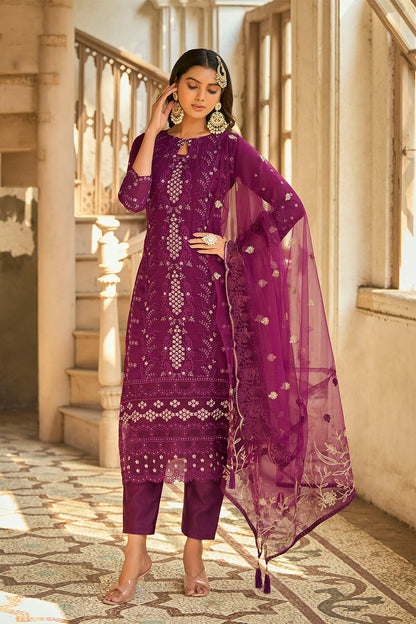 Purple Lucknowi Inspired Salwar Suit with Dupatta