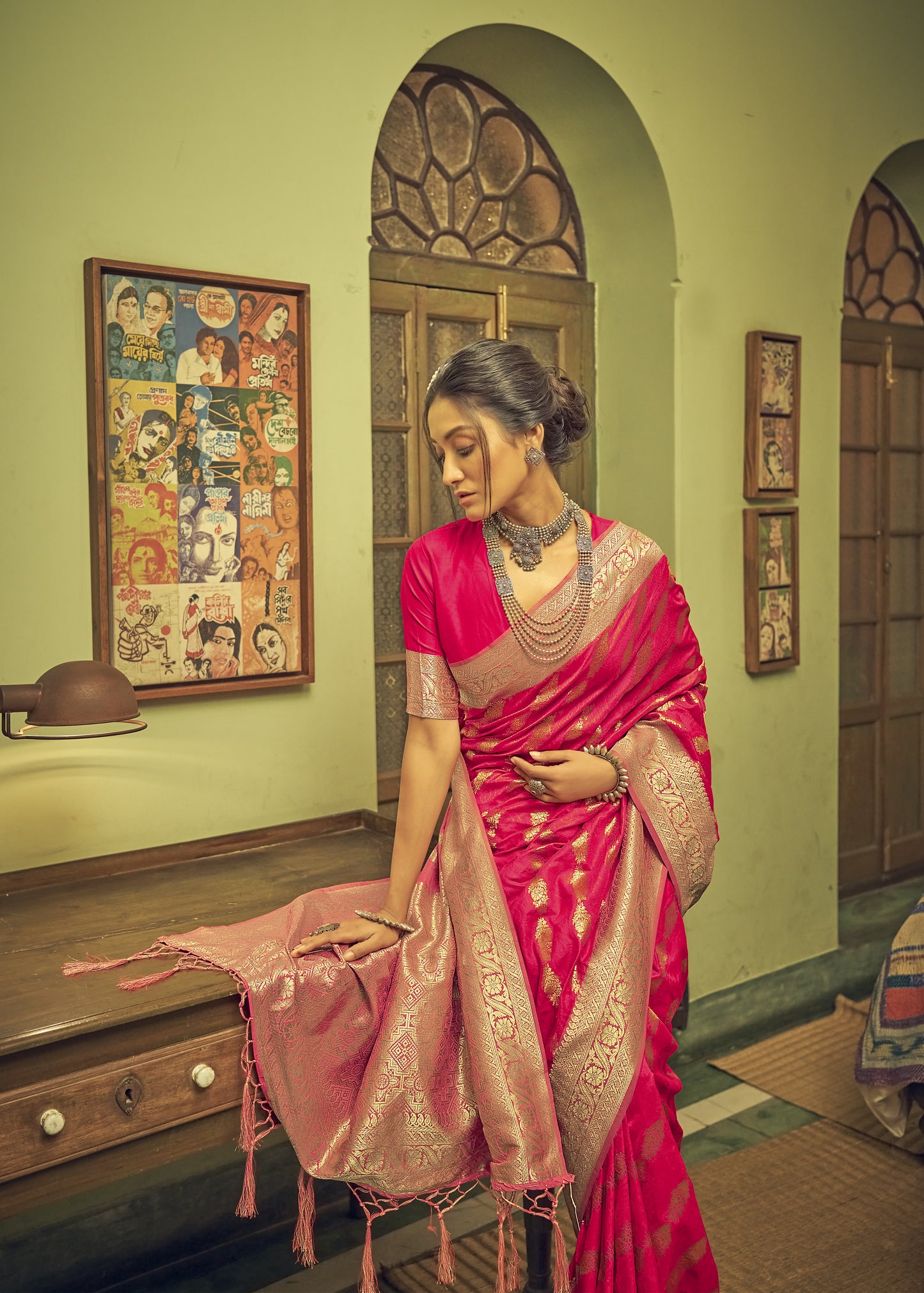 Bright Red Soft Banarasi Saree with Lehariya Style Zari Weaving