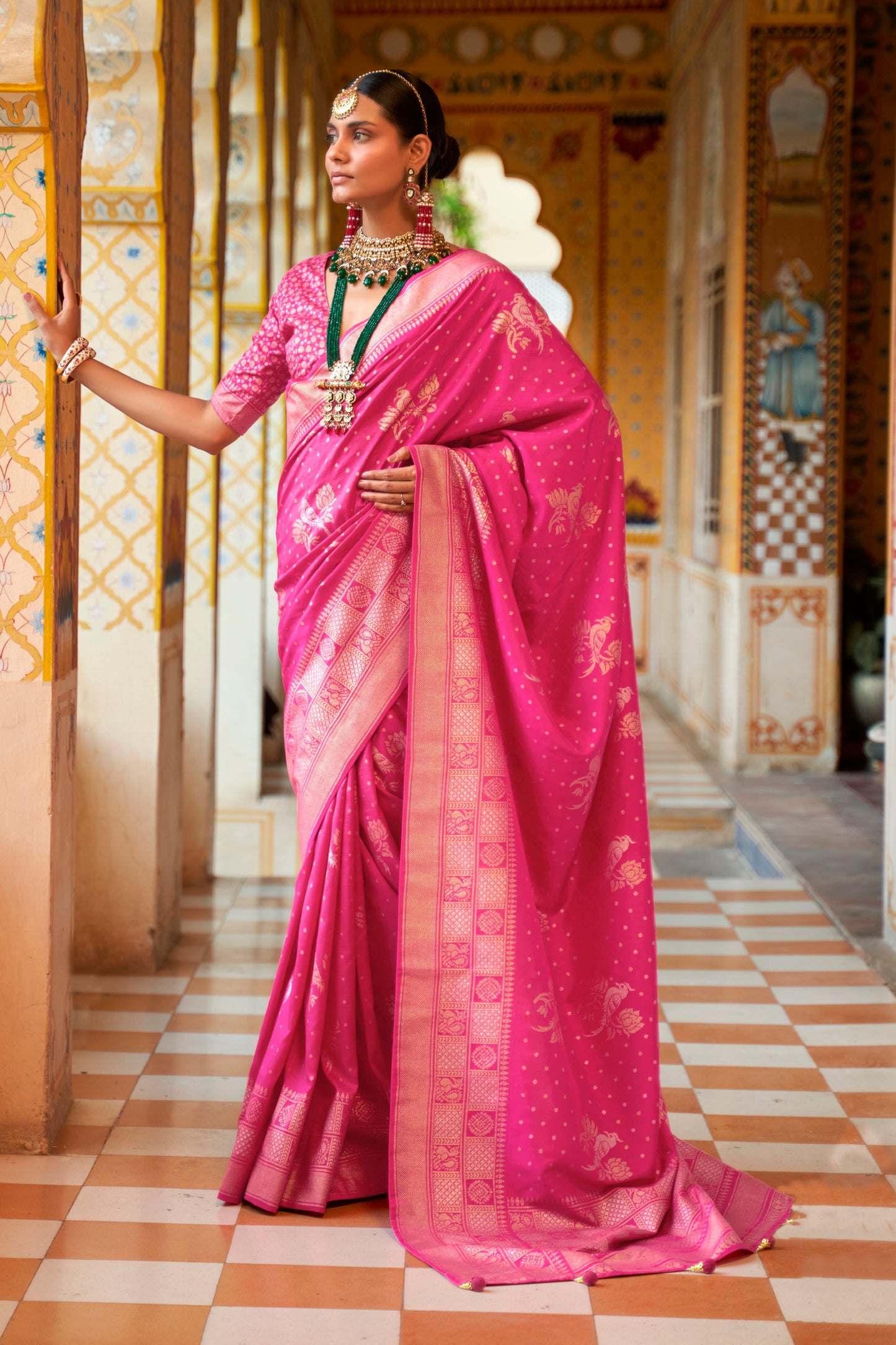 Blush Pink Banarasi Silk Saree with Designer Blouse for Women