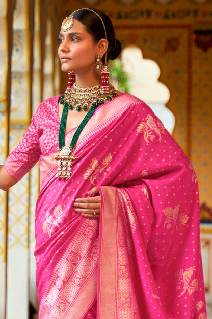Blush Pink Banarasi Silk Saree with Designer Blouse for Women