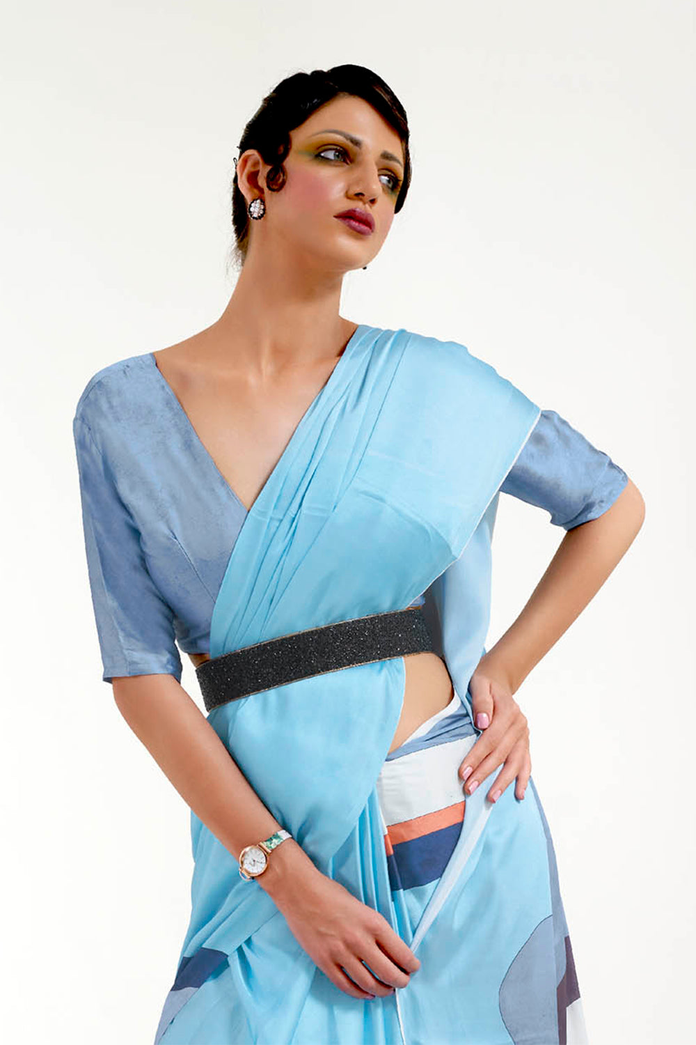 Light Blue  Designer Pure Satin Silk Saree with Blouse