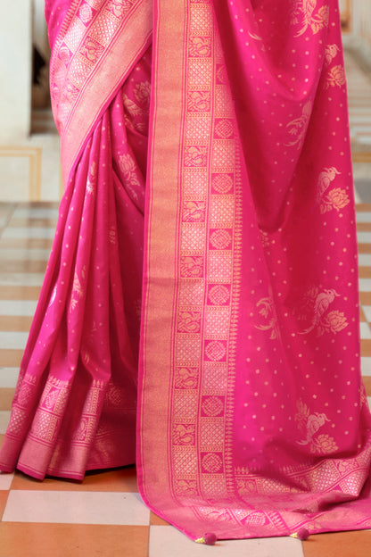 Blush Pink Banarasi Silk Saree with Designer Blouse for Women
