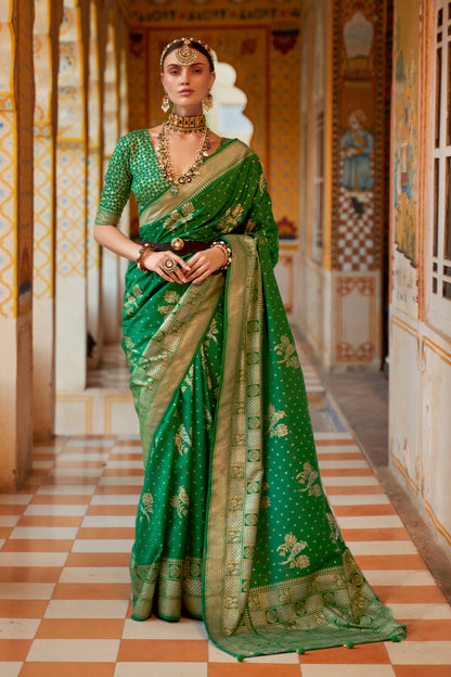 Poison Green Banarasi Silk Saree with Designer Blouse for Women