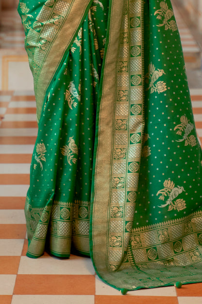 Poison Green Banarasi Silk Saree with Designer Blouse for Women