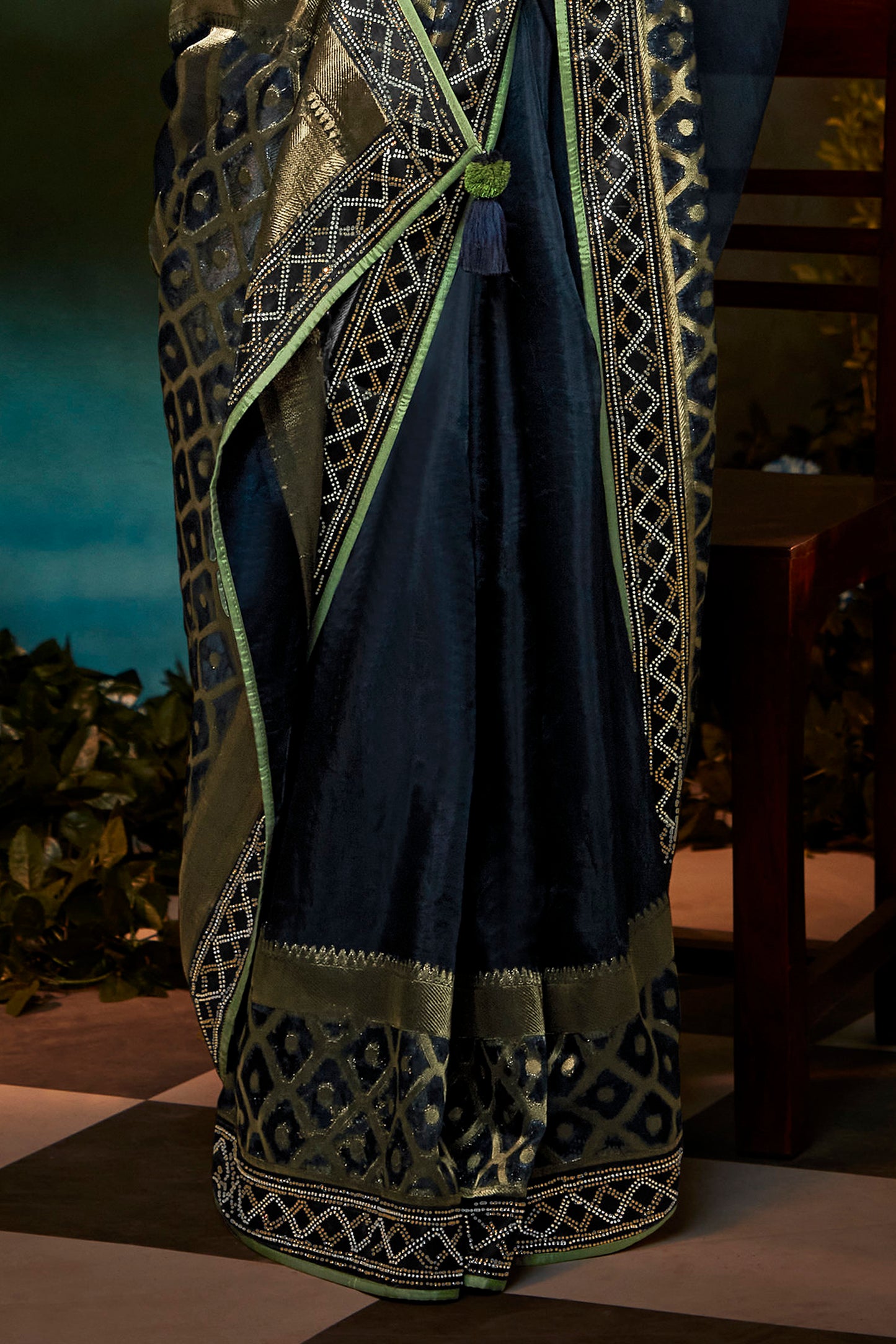 Midnight Blue  Feather Light Organza Saree with Designer Blouse