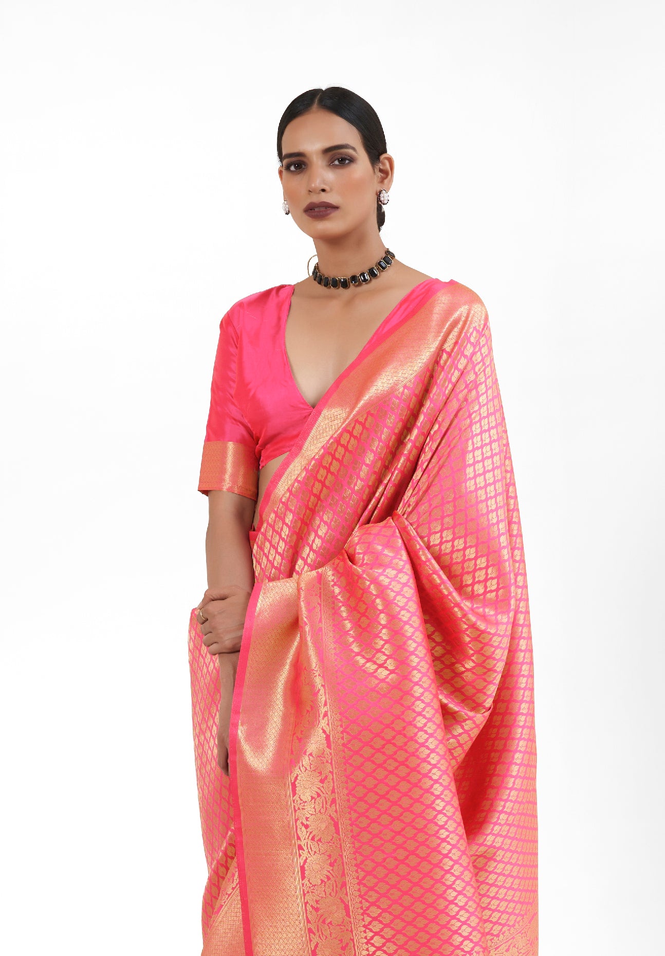 Cantaloupe Pink  Zari Woven Soft Kanjivaram Silk Saree