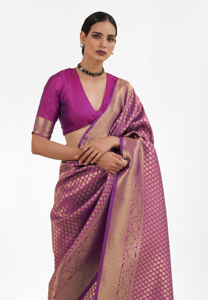 Hibiscus Purple  Zari Woven Soft Kanjivaram Silk Saree