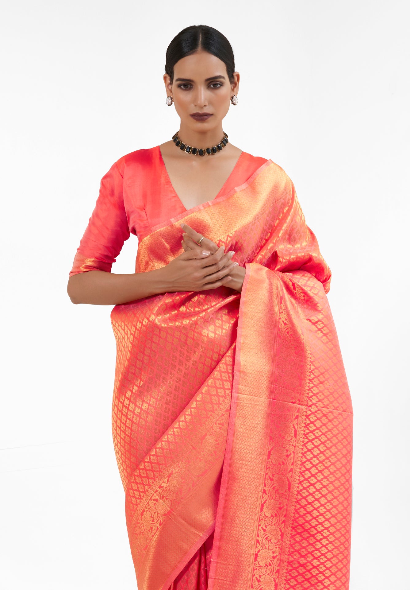 Tangerine Orange  Zari Woven Soft Kanjivaram Silk Saree