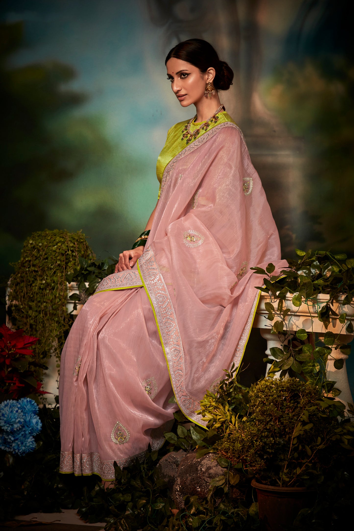 Light Pink Feather Light Organza Saree with Designer Blouse