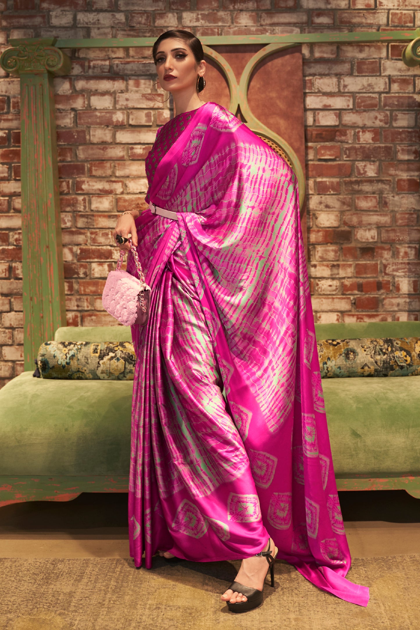 Rose Pink Tie Dye Designer 3d Printed Soft Satin Silk Saree with Blouse