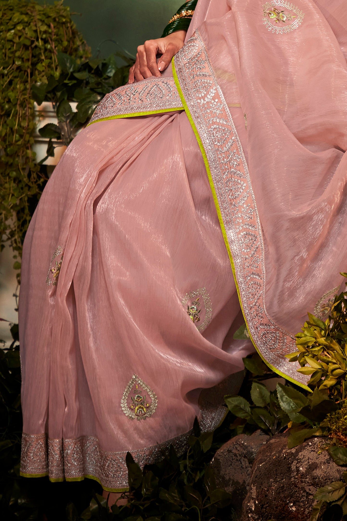 Light Pink Feather Light Organza Saree with Designer Blouse