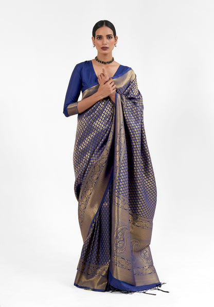 Denim Blue  Zari Woven Soft Kanjivaram Silk Saree