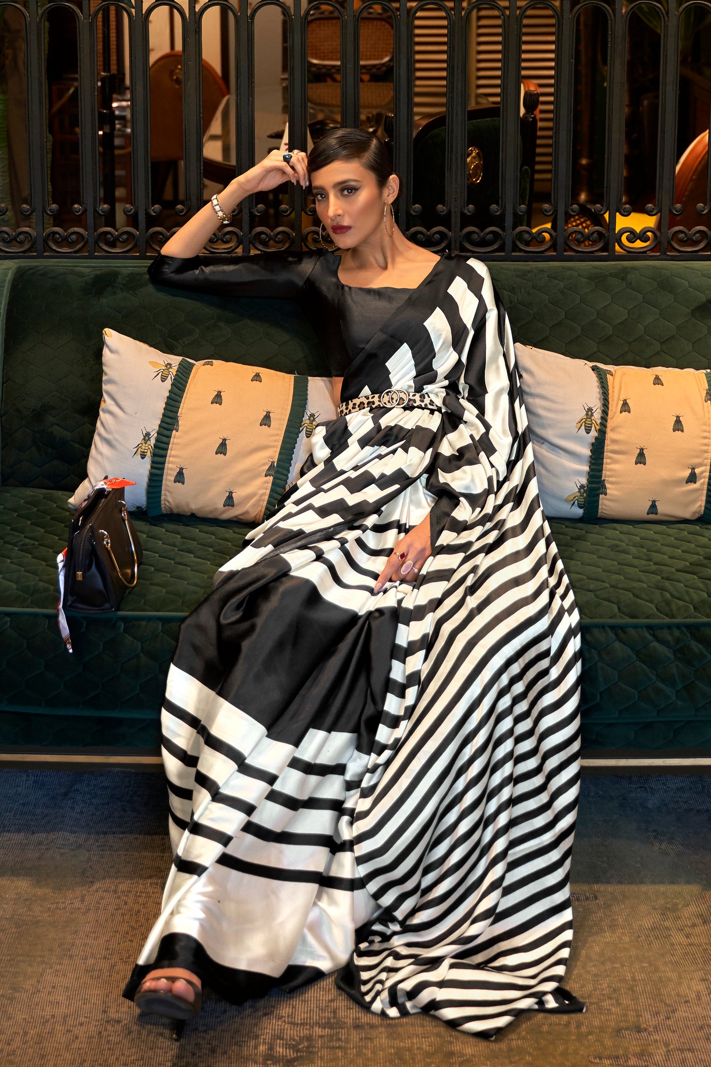 Zebra Printed Designer 3d Printed Soft Satin Silk Saree with Blouse