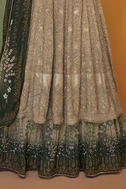 Beige Designer Anarkali Georgette Long Suit with Ombre Dupatta