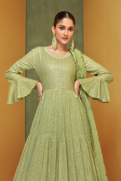 Light Green Designer Anarkali Georgette Long Suit with Dupatta
