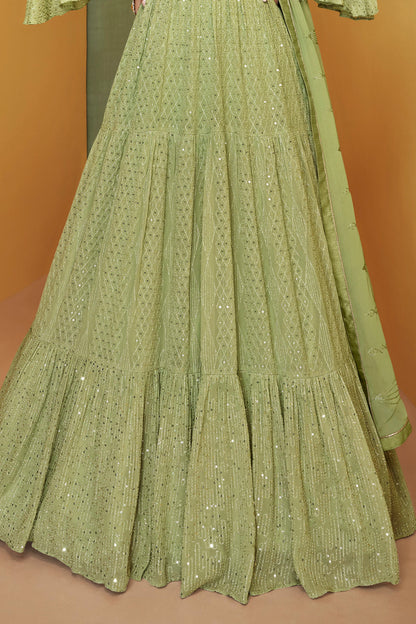 Light Green Designer Anarkali Georgette Long Suit with Dupatta