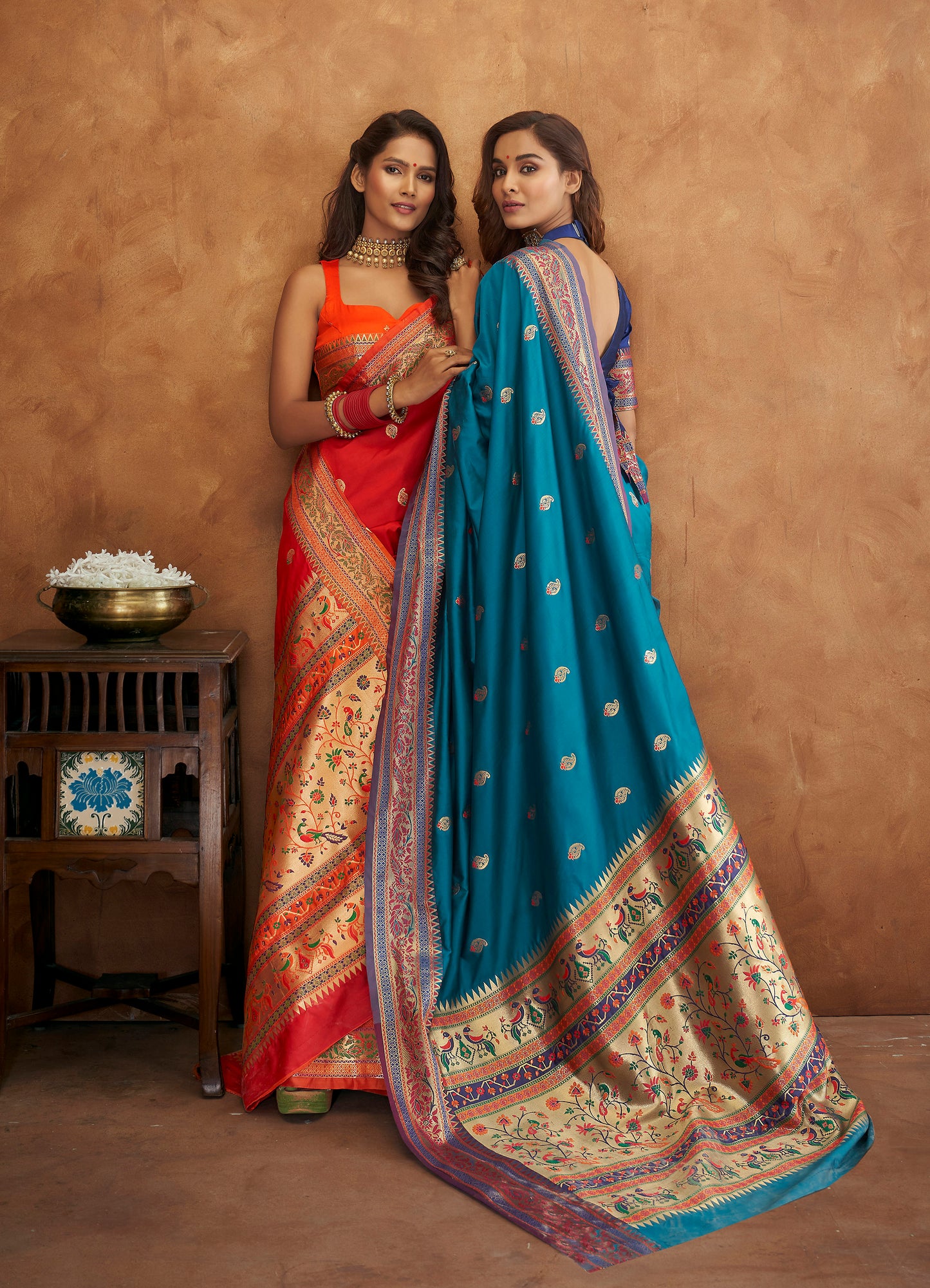 Ocean Blue Woven Paithani Soft Silk Saree for Weddings