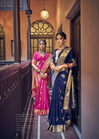 Maharani Pink Banarasi Kaduwa Dual Zari Woven Saree for Weddings