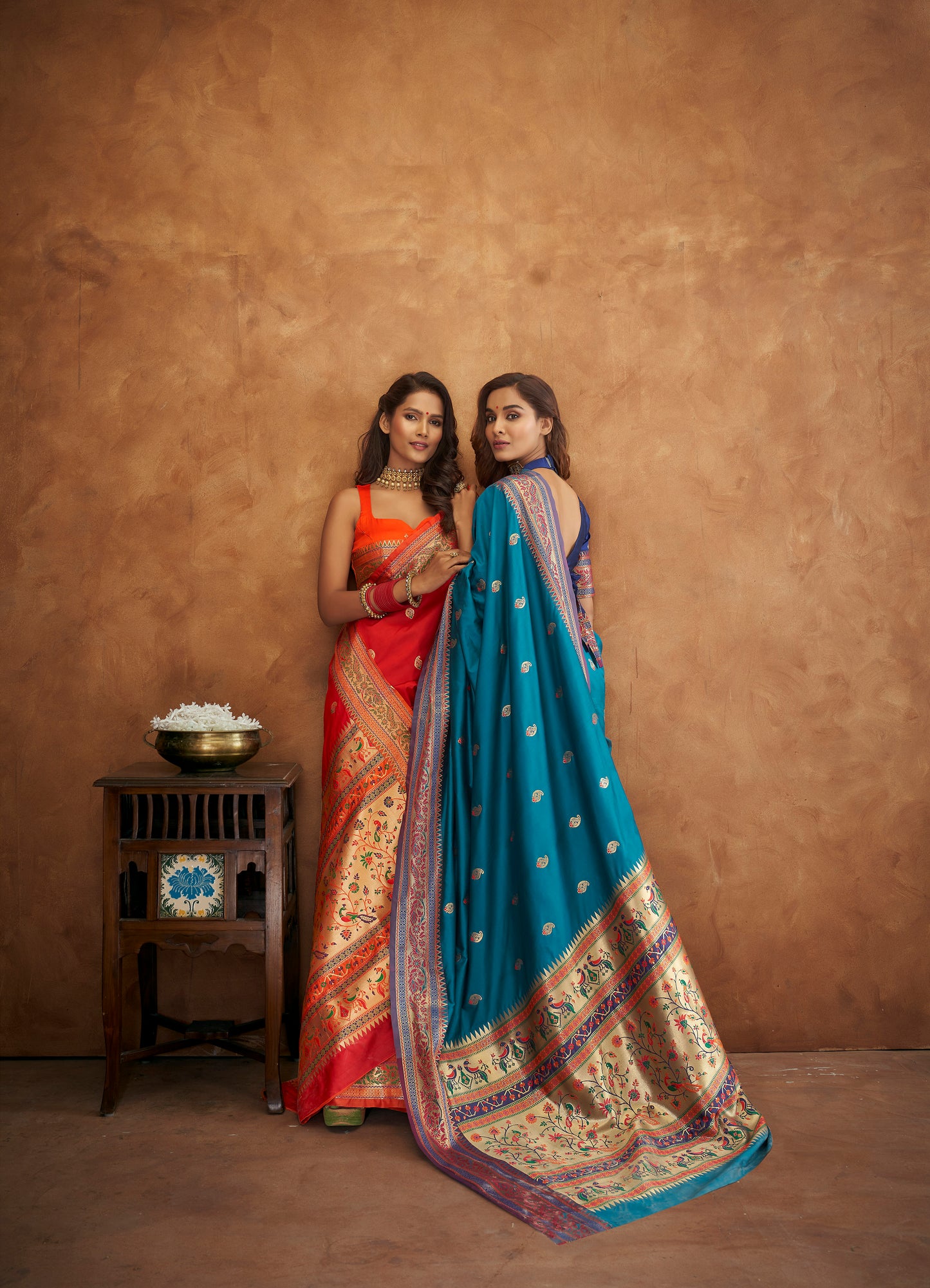 Bright Orange Woven Paithani Soft Silk Saree for Weddings