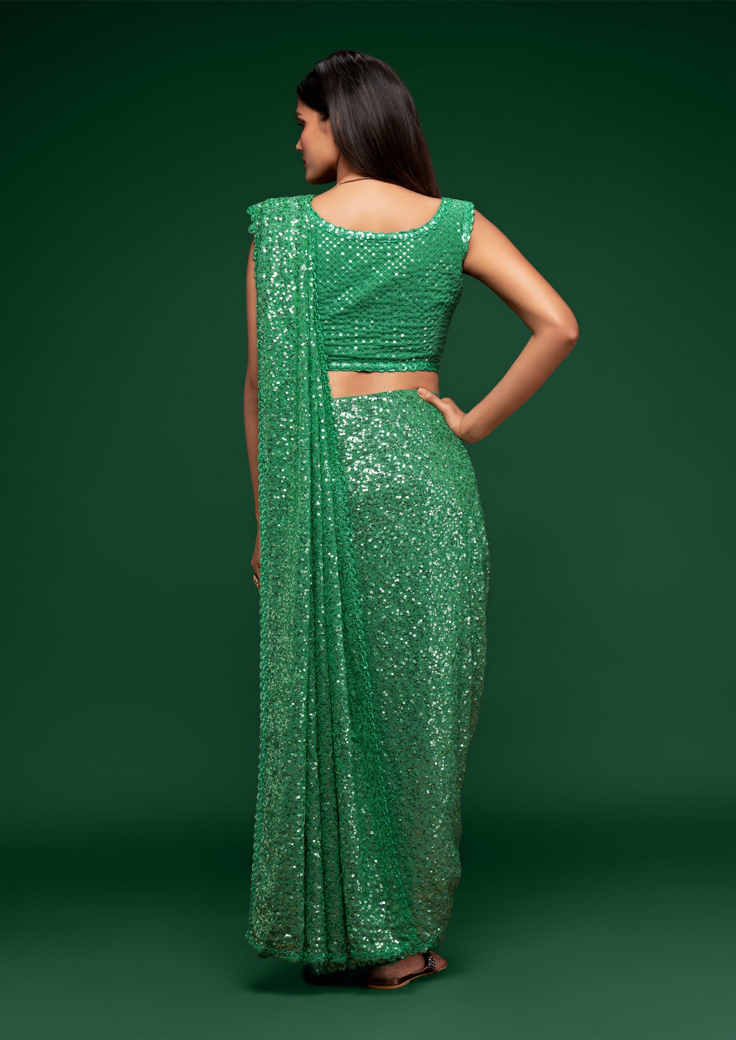 Fern Green Sequin emblished Designer Sparkling Saree for Every Occassions