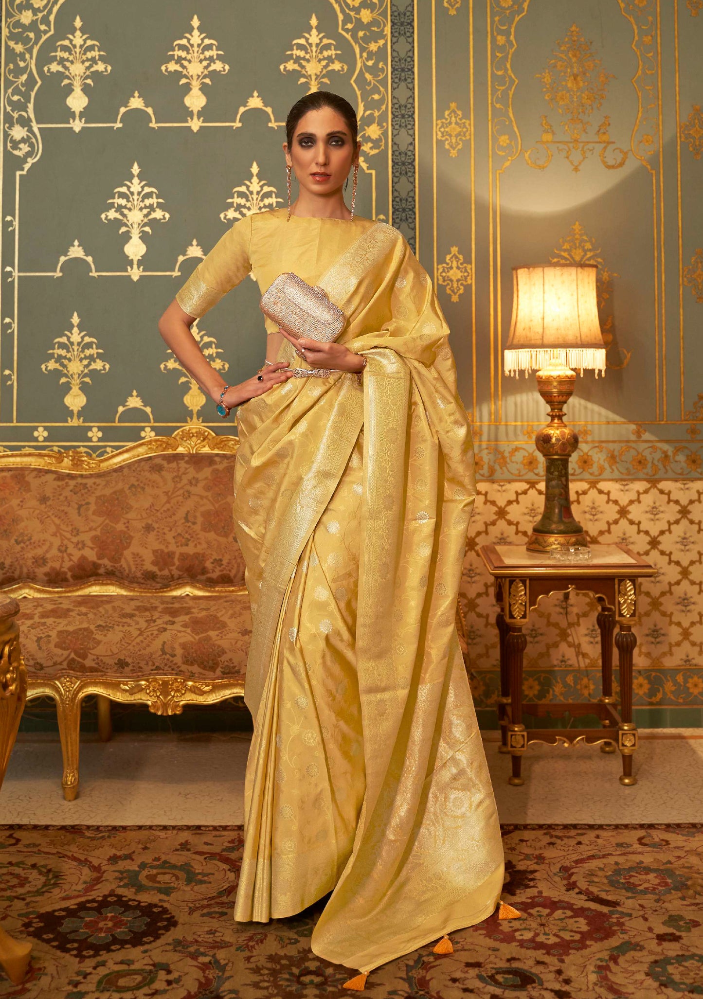 Yellow Golden Banarasi Zari Woven Designer Saree for Weddings
