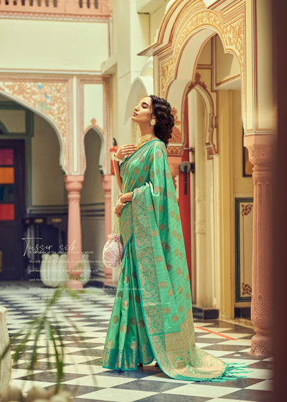 Pear Green Woven Banarasi Saree for Weddings