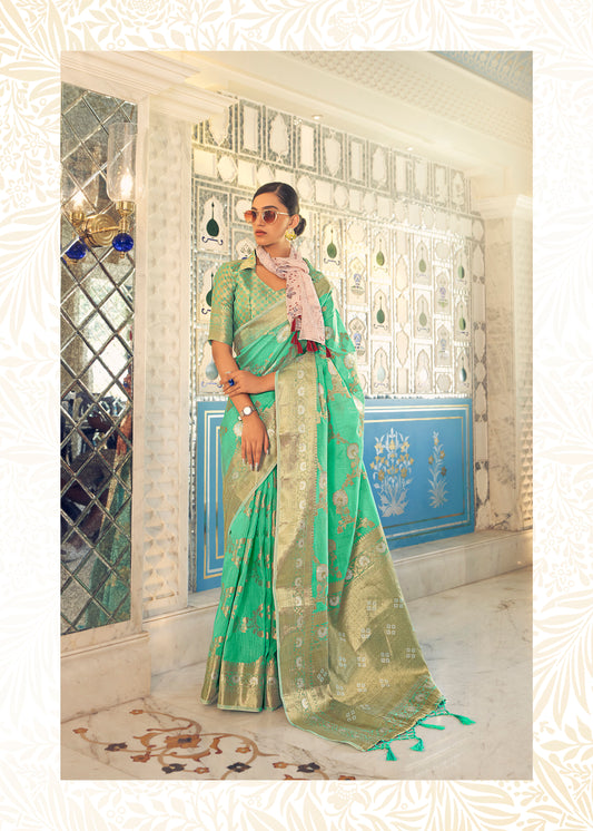 Teal Green Banarasi Woven Jaal Designer Silk Saree