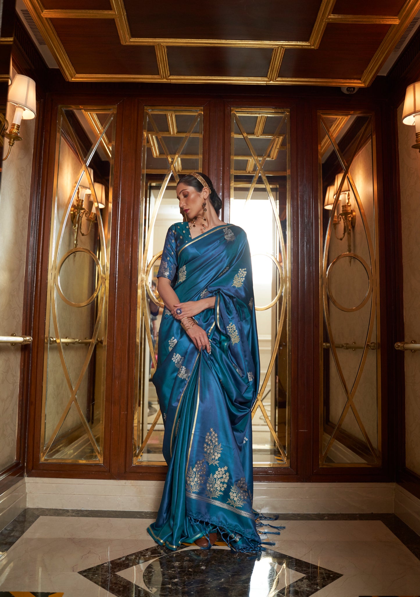 French Blue Blue Silk Handloom Weaving Saree