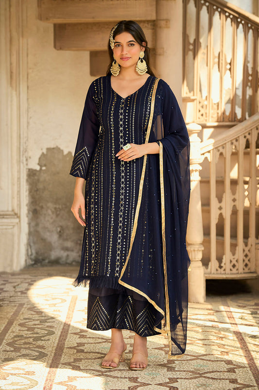 Black Lucknowi Inspired Salwar Suit with Dupatta