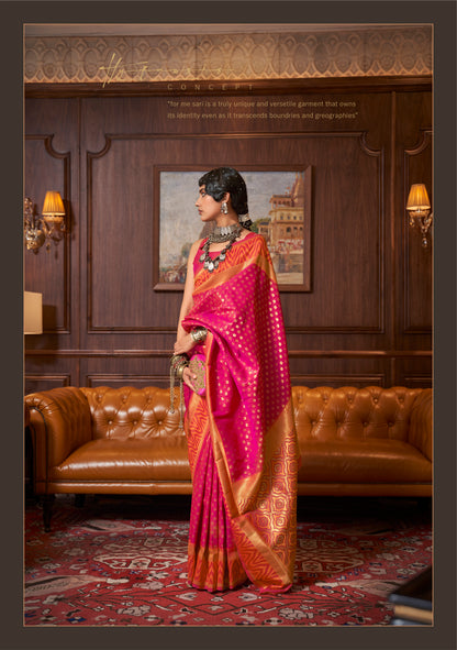 Hot Pink & Orange Banarasi Silk Saree with Designer Blouse for Women