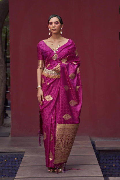 Ruby Pink Soft Kanjivaram Style Glamorous Saree with Zari Weaving