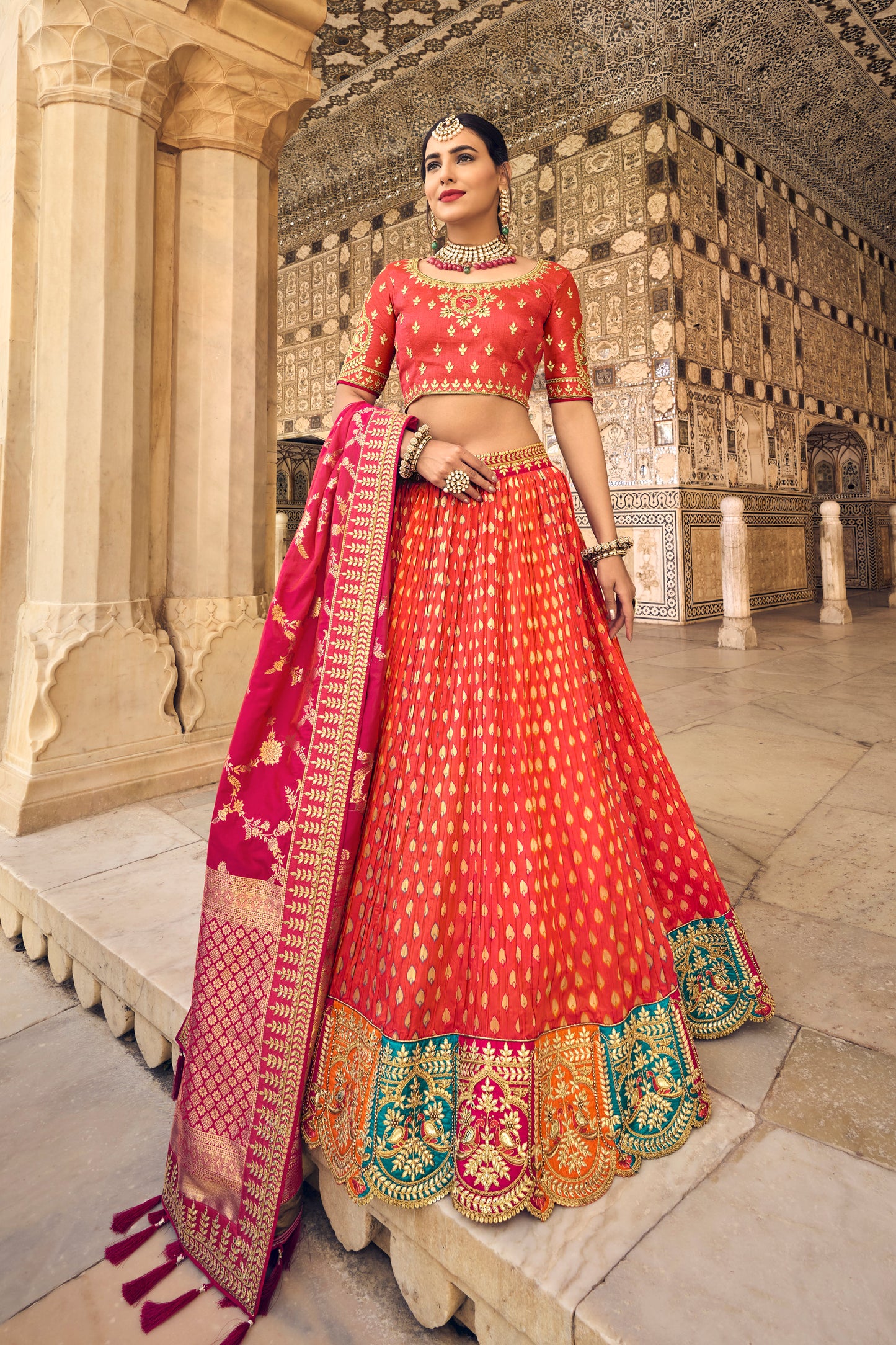 Banarasi Silk Lahenga Skirt with Stunning Designer Blouse & Dupatta