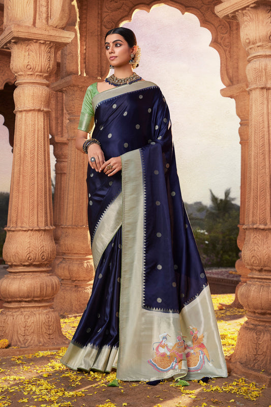 Midnight Blue Designer Paithani Saree with Unique Pallu