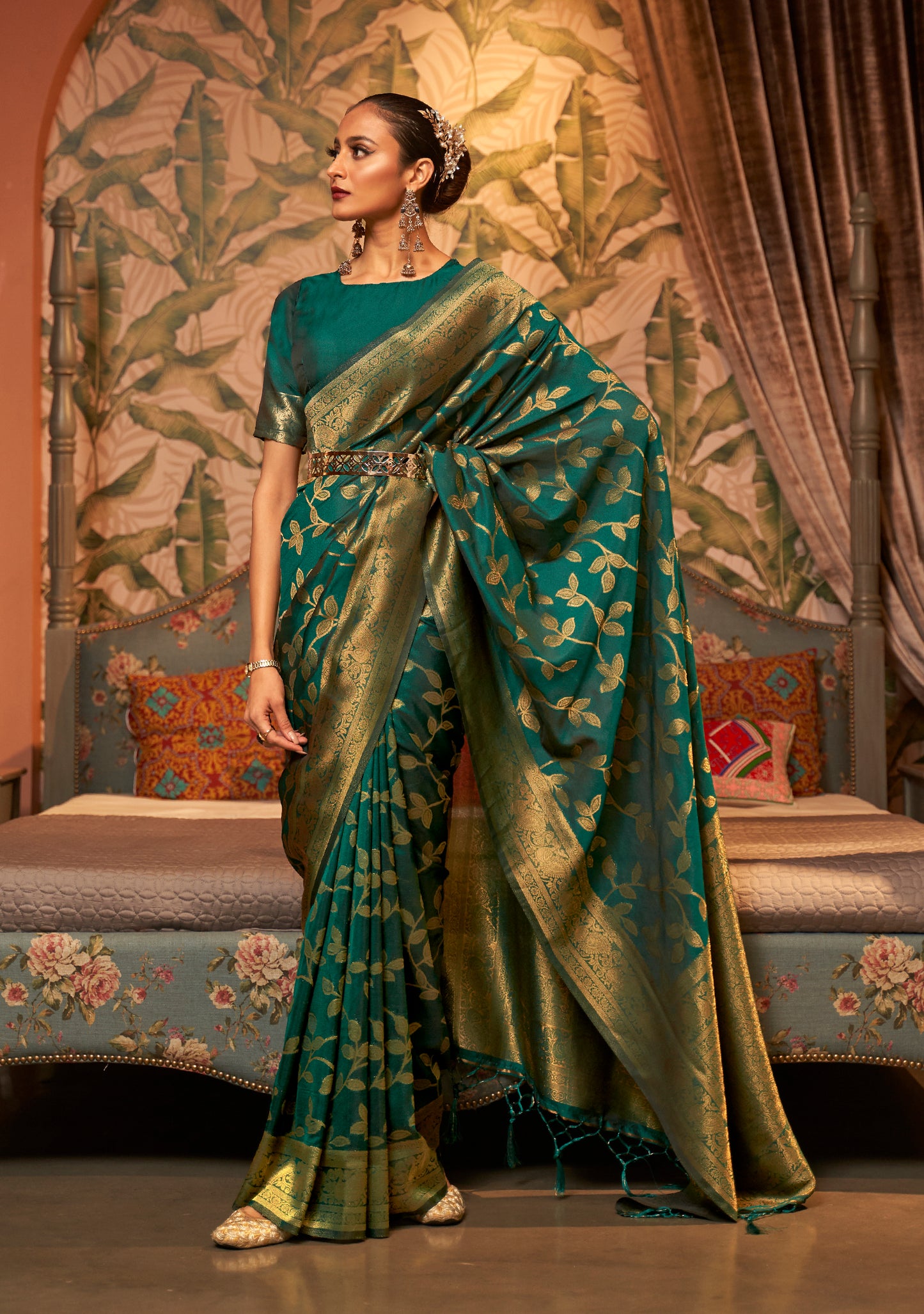 Irish Green  Sequence Woven Limited Edition Banarasi Silk Saree