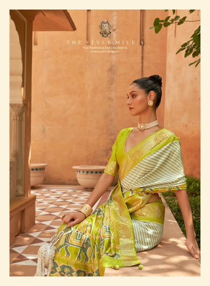 Lemon Green Patola Silk Saree with Zari Border Patola Silk Saree