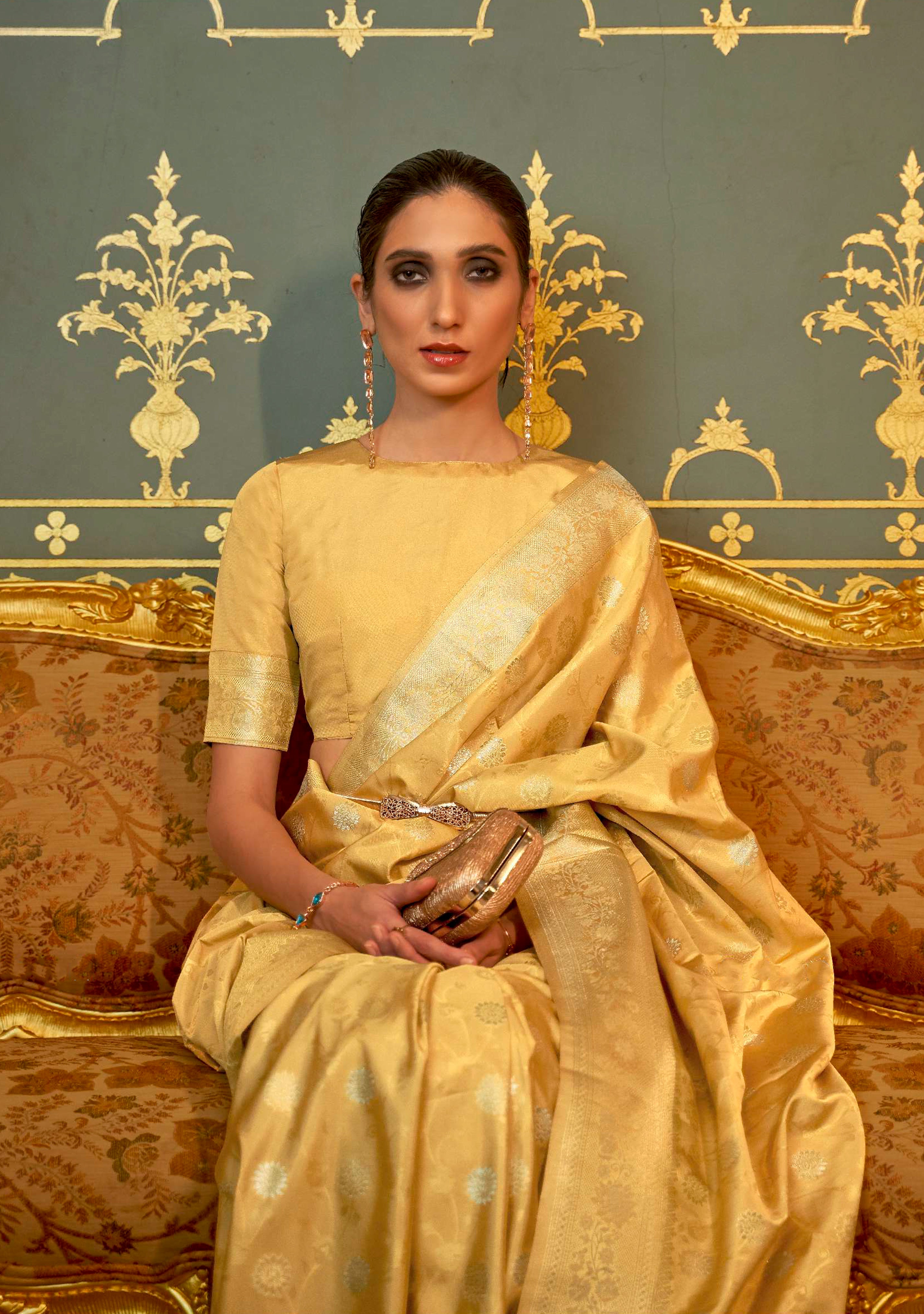 Bollywood, Designer, Reception, Wedding Yellow color Silk fabric Saree :  1830242