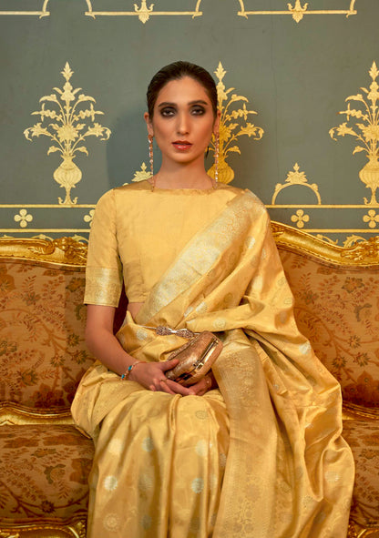 Yellow Golden Banarasi Zari Woven Designer Saree for Weddings