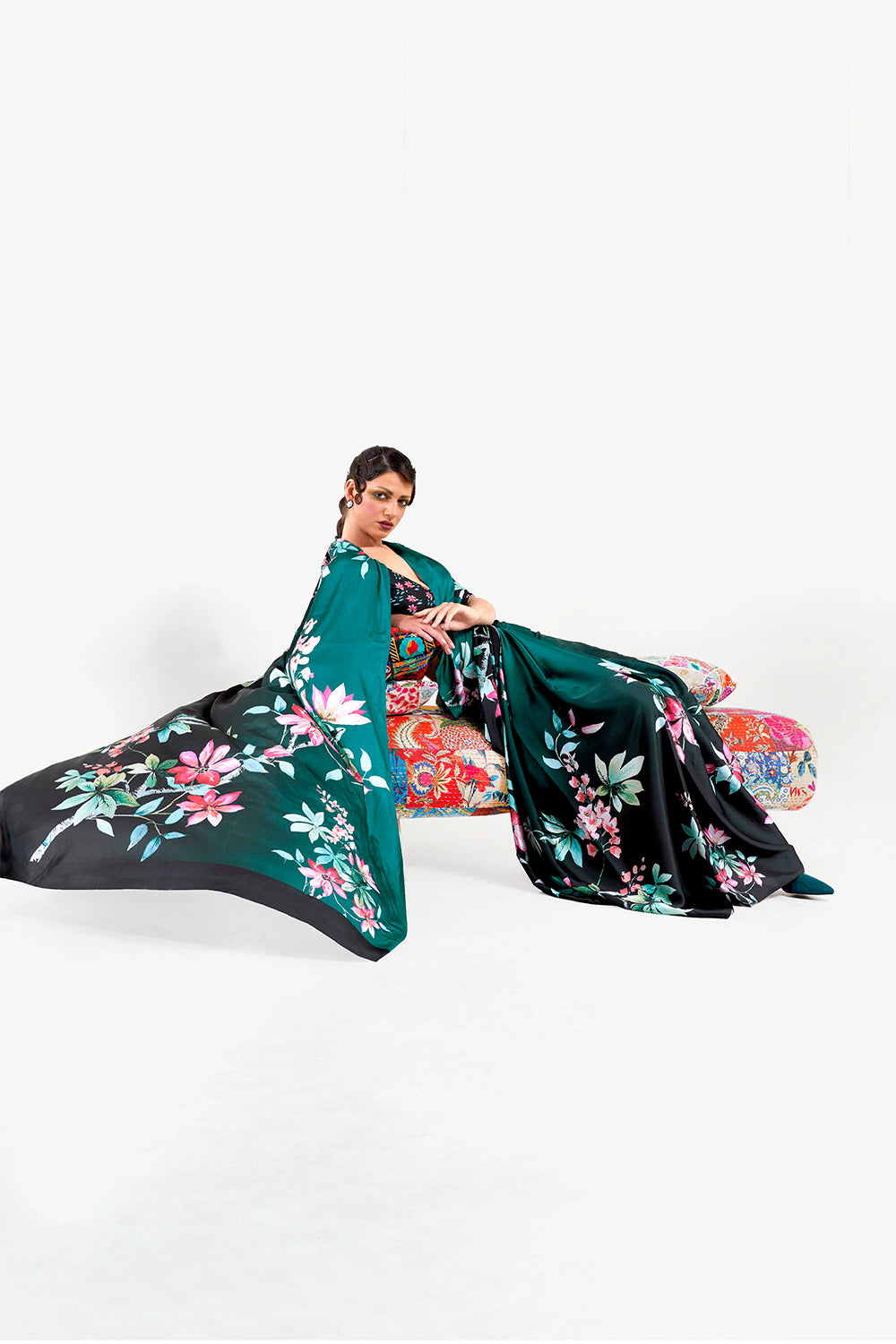 Rama Green  Designer Pure Satin Silk Saree with Blouse