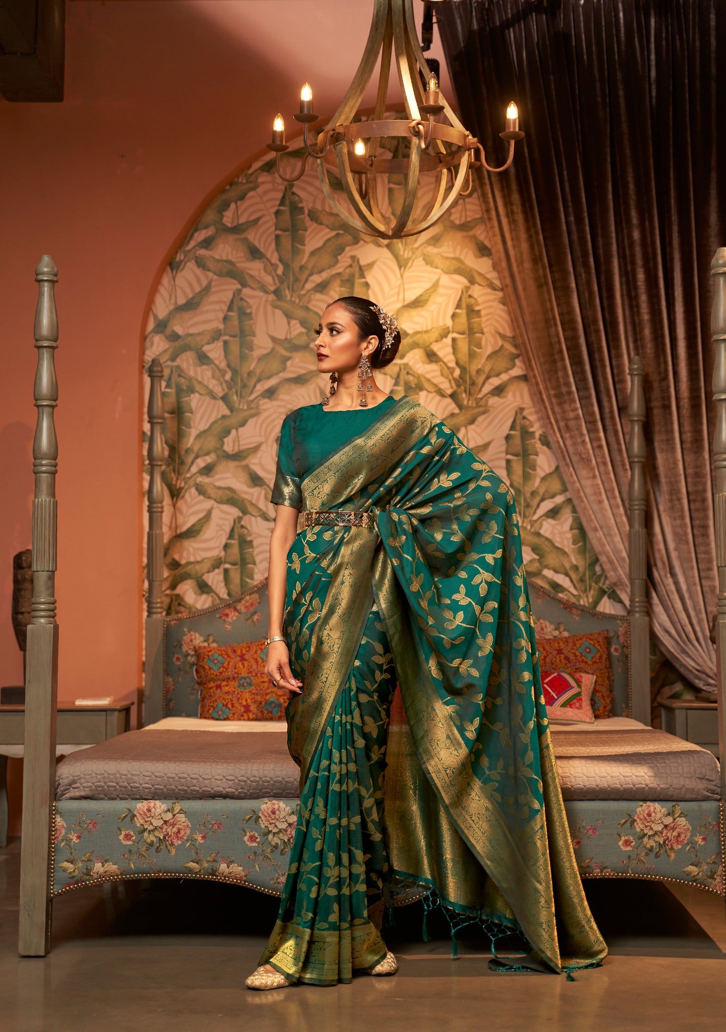 Irish Green  Sequence Woven Limited Edition Banarasi Silk Saree