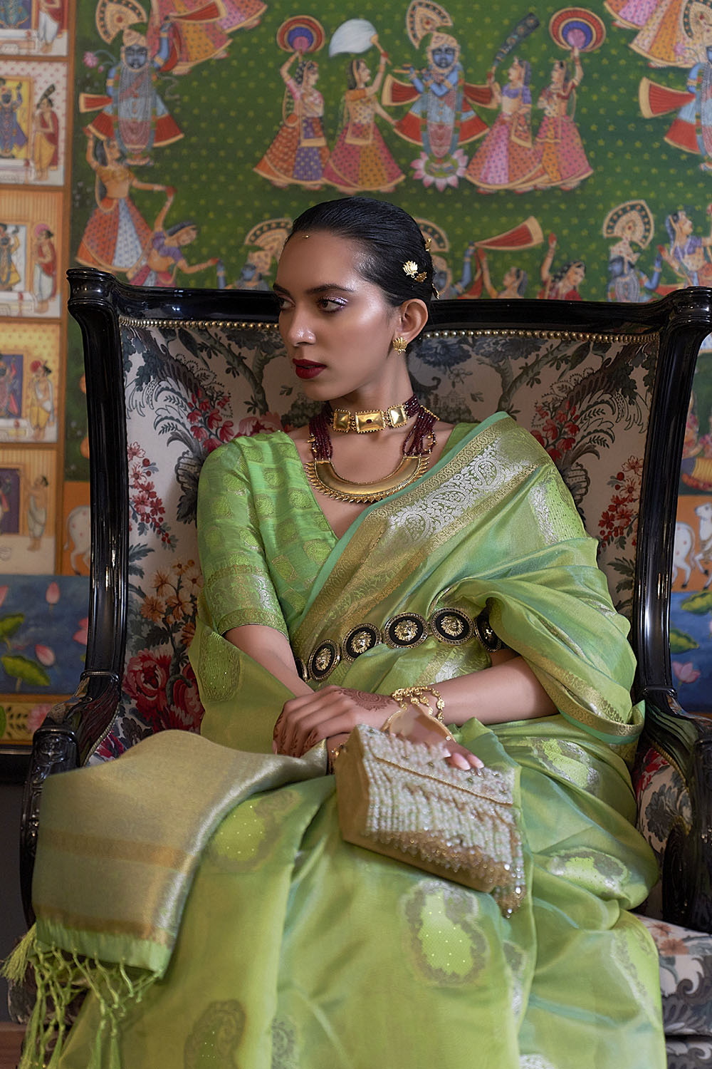 Lime Green  Soft Organza Silk Zari Woven Soft Silk Saree