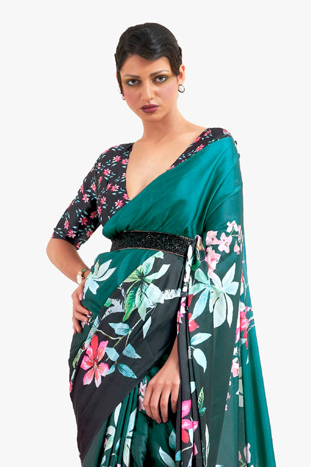 Rama Green  Designer Pure Satin Silk Saree with Blouse