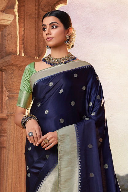 Midnight Blue Designer Paithani Saree with Unique Pallu